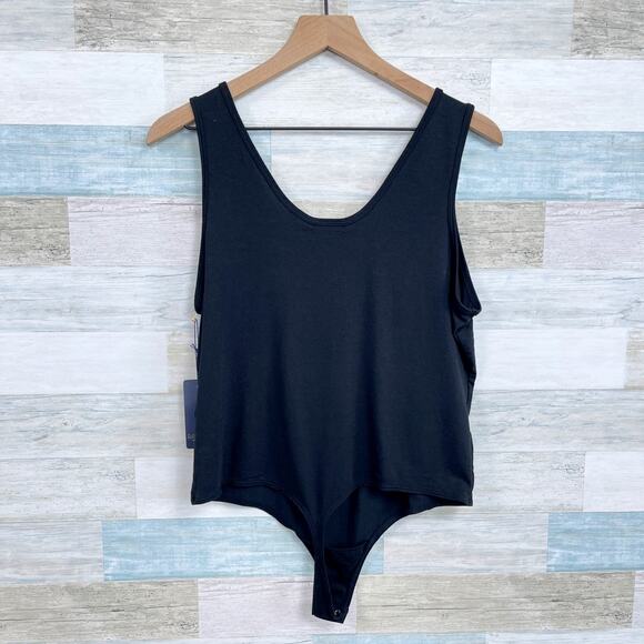 Rachel Roy Sleeveless Thong Bodysuit Black Round Neck Stretch Casual Womens XL - Picture 4 of 7